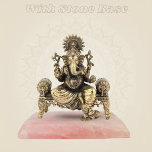 Ganesh Idol on Singhasan – 4.5" Handcrafted Pure Brass Murti, Lightweight Home Decor - Luxeartisanship