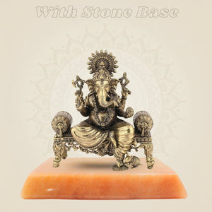 Ganesh Idol on Singhasan – 4.5" Handcrafted Pure Brass Murti, Lightweight Home Decor - Luxeartisanship