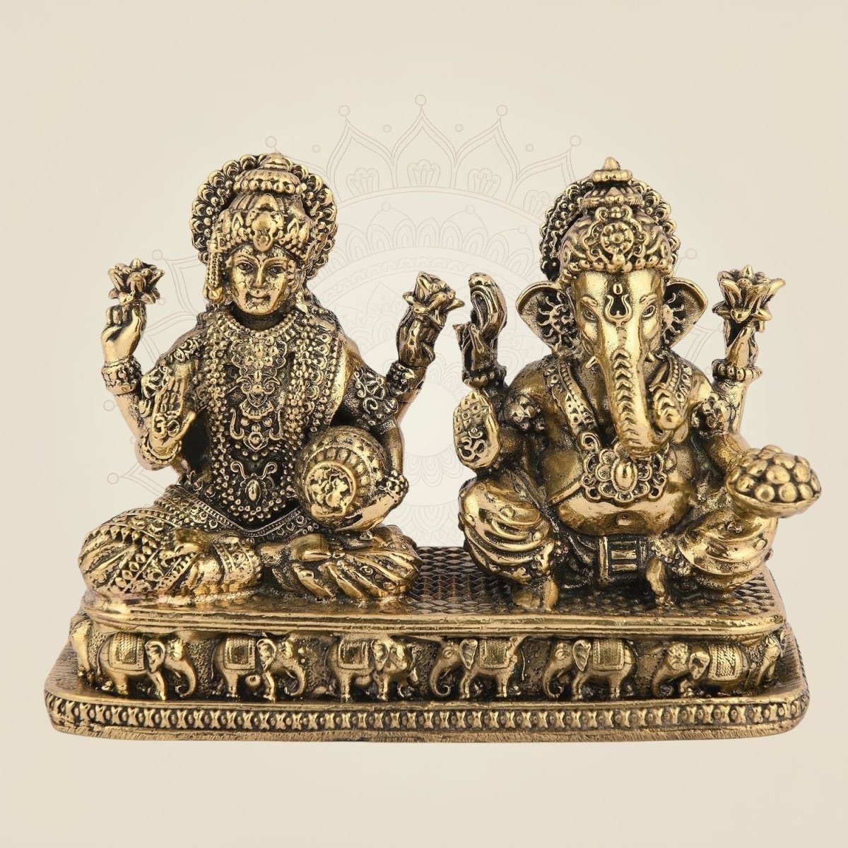 Ganesh Laxmi Idol 3" – Pure Brass Handcrafted Blessings Statue for Pooja & Home Decor - Luxeartisanship