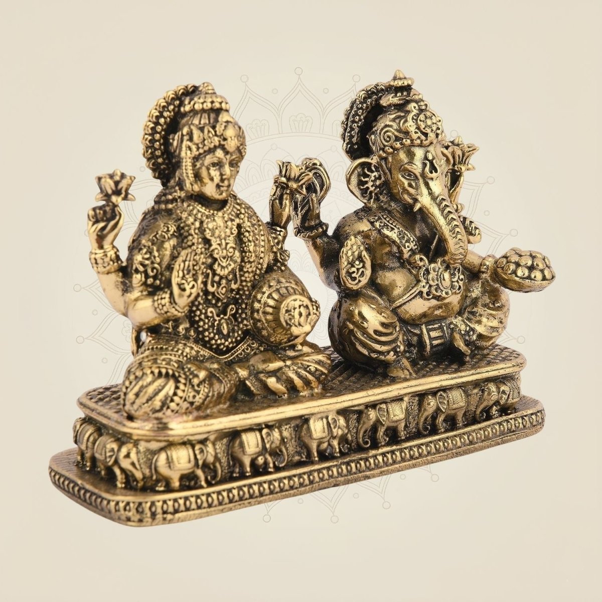Ganesh Laxmi Idol 3" – Pure Brass Handcrafted Blessings Statue for Pooja & Home Decor - Luxeartisanship
