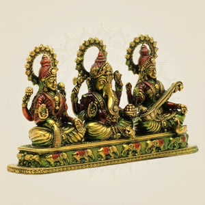 Ganesh Laxmi Saraswati Idol 3.25" – Pure Brass Blessing Trio for Pooja & Home Decor - Luxeartisanship