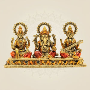 Ganesh Laxmi Saraswati Idol 3.25" – Pure Brass Blessing Trio for Pooja & Home Decor - Luxeartisanship