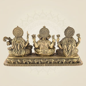 Ganesh Laxmi Saraswati Idol 3.25" – Pure Brass Blessing Trio for Pooja & Home Decor - Luxeartisanship