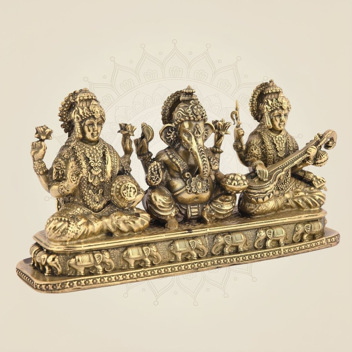 Ganesh Laxmi Saraswati Idol 3.25" – Pure Brass Blessing Trio for Pooja & Home Decor - Luxeartisanship