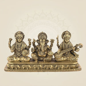 Ganesh Laxmi Saraswati Idol 3.25" – Pure Brass Blessing Trio for Pooja & Home Decor - Luxeartisanship