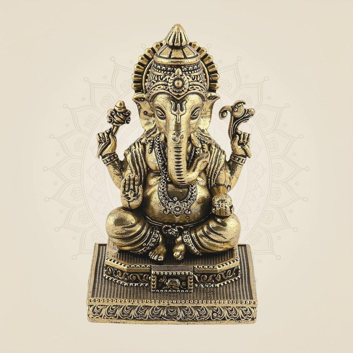 Ganesha Brass Idol on Platform 4.5"– Handcrafted Divine Sculpture - Luxeartisanship