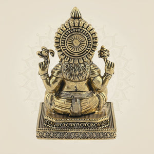 Ganesha Brass Idol on Platform 4.5"– Handcrafted Divine Sculpture - Luxeartisanship