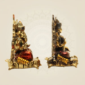 Ganesha Laxmi Brass Singhasan Figurines