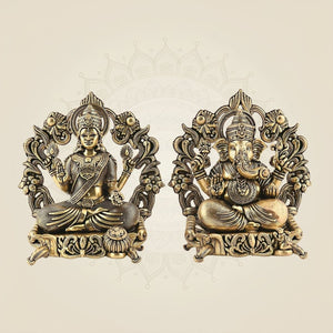 Ganesha Laxmi Brass Idol Pair 5.25"