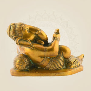 Ganesha Reading Mahabharata Book Brass Idol