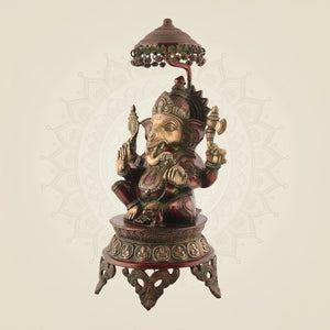 Ganesha with Umbrella Brass Idol for Decor
