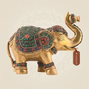 Gemstone Work Brass Elephant 5.5"