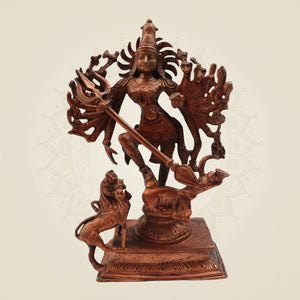 Goddess Durga Mahishasura Mardini Handcrafted Copper Idol 7" - Luxeartisanship