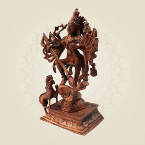 Goddess Durga Mahishasura Mardini Handcrafted Copper Idol 7" - Luxeartisanship