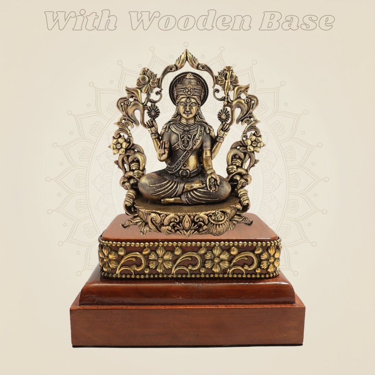 Goddess Lakshmi Darbar Brass Idol 3.75 Inch with Square Wooden Base - Luxeartisanship