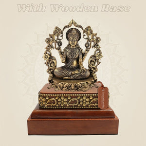 Goddess Lakshmi Darbar Brass Idol 3.75 Inch with Square Wooden Base - Luxeartisanship