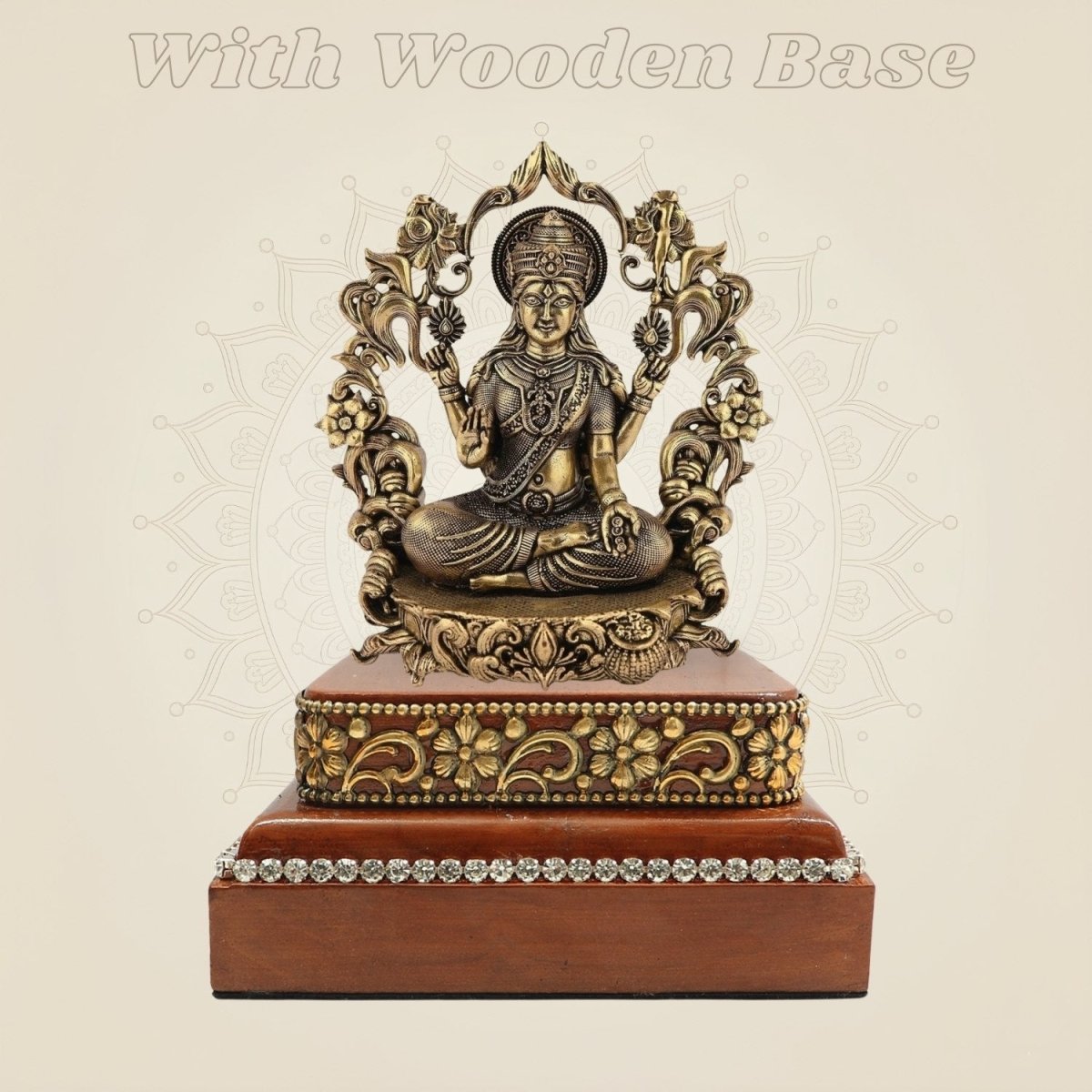 Goddess Lakshmi Darbar Brass Idol 3.75 Inch with Square Wooden Base - Luxeartisanship