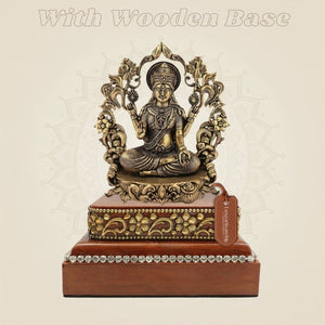 Goddess Lakshmi Darbar Brass Idol 3.75 Inch with Square Wooden Base - Luxeartisanship