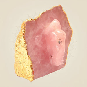 Hand-Carved Rose Quartz Ganesha Figurine on Natural Stone Base – Spiritual Decor - Luxeartisanship
