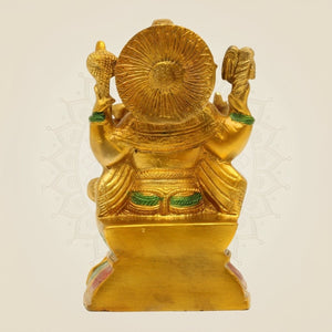 Hand - Painted Brass Ganesha Idol – 7.5" Murti for Mandir & Gift Decor - Luxeartisanship