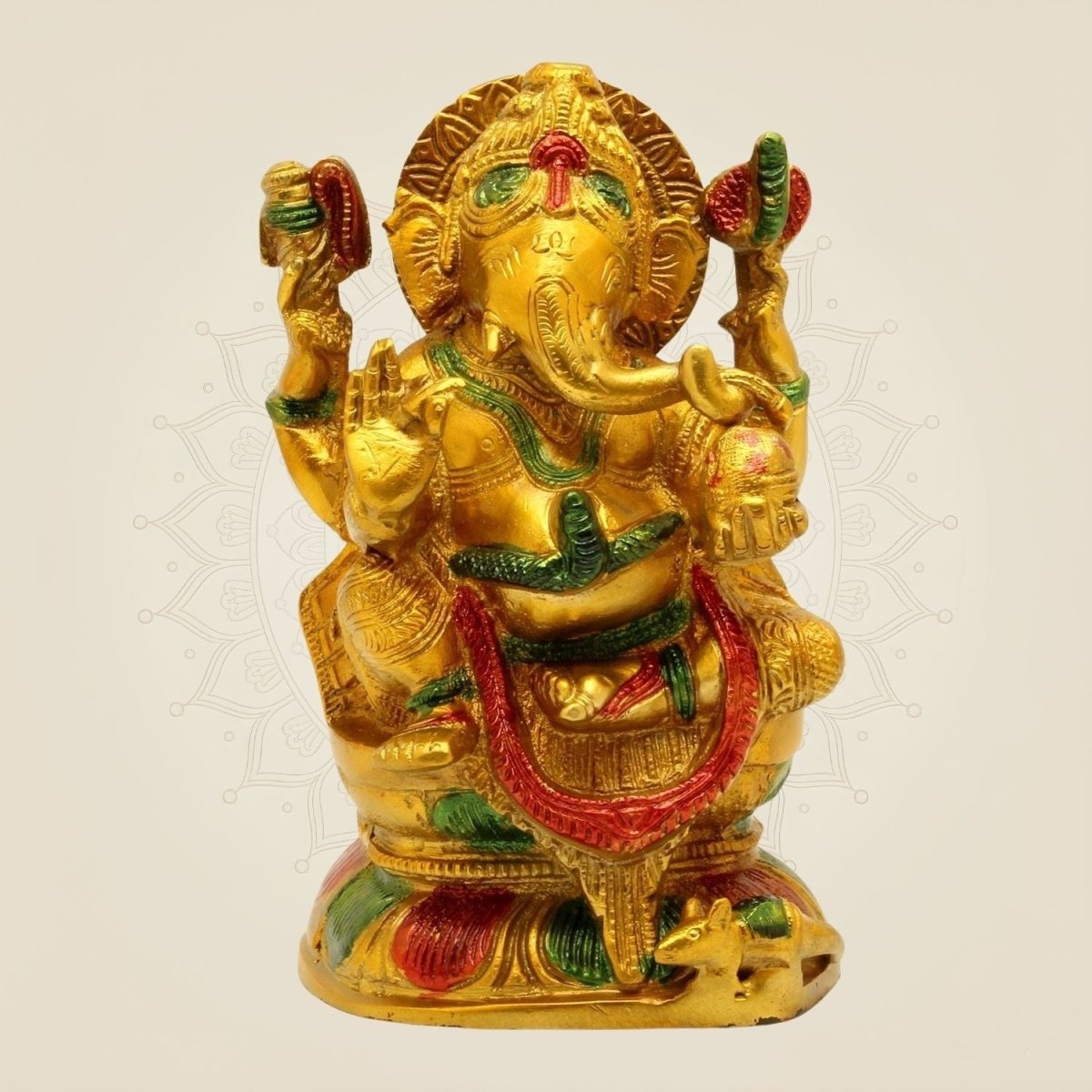 Hand - Painted Brass Ganesha Idol – 7.5" Murti for Mandir & Gift Decor - Luxeartisanship