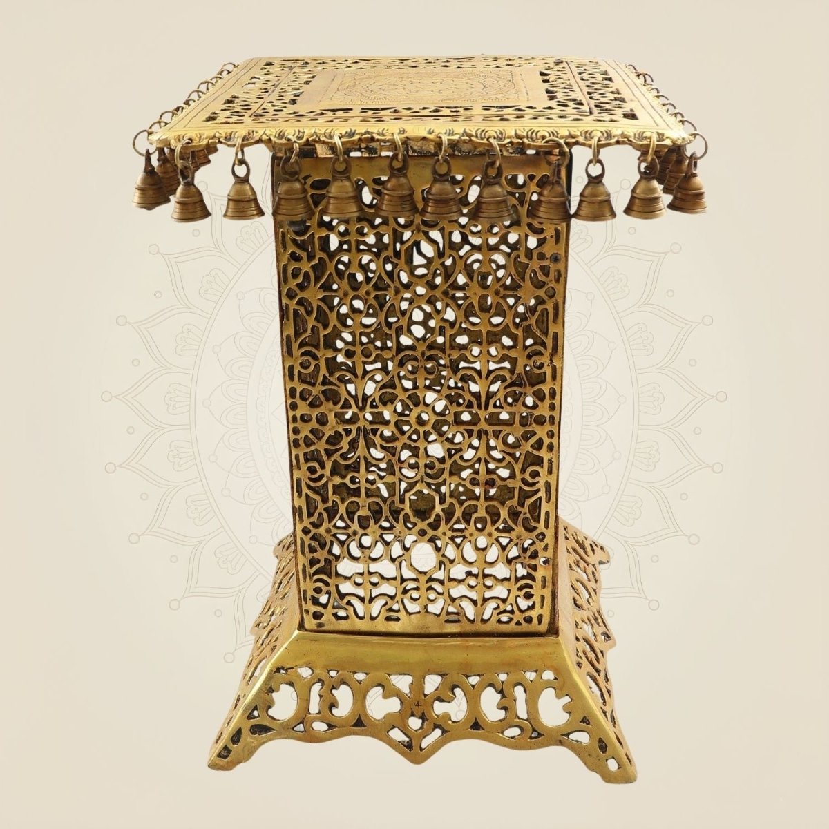 Handcrafted Brass Chowki Table 20.5" – Perfect Altar for Deities & Pooja - Luxeartisanship