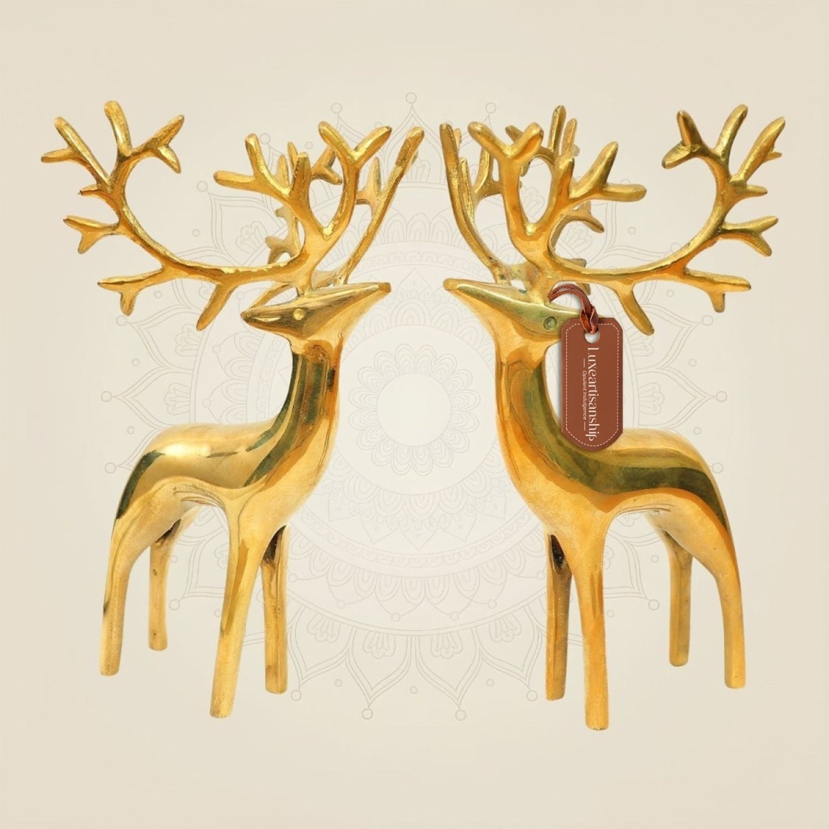 Handcrafted Brass Deer Pair Statue Décor