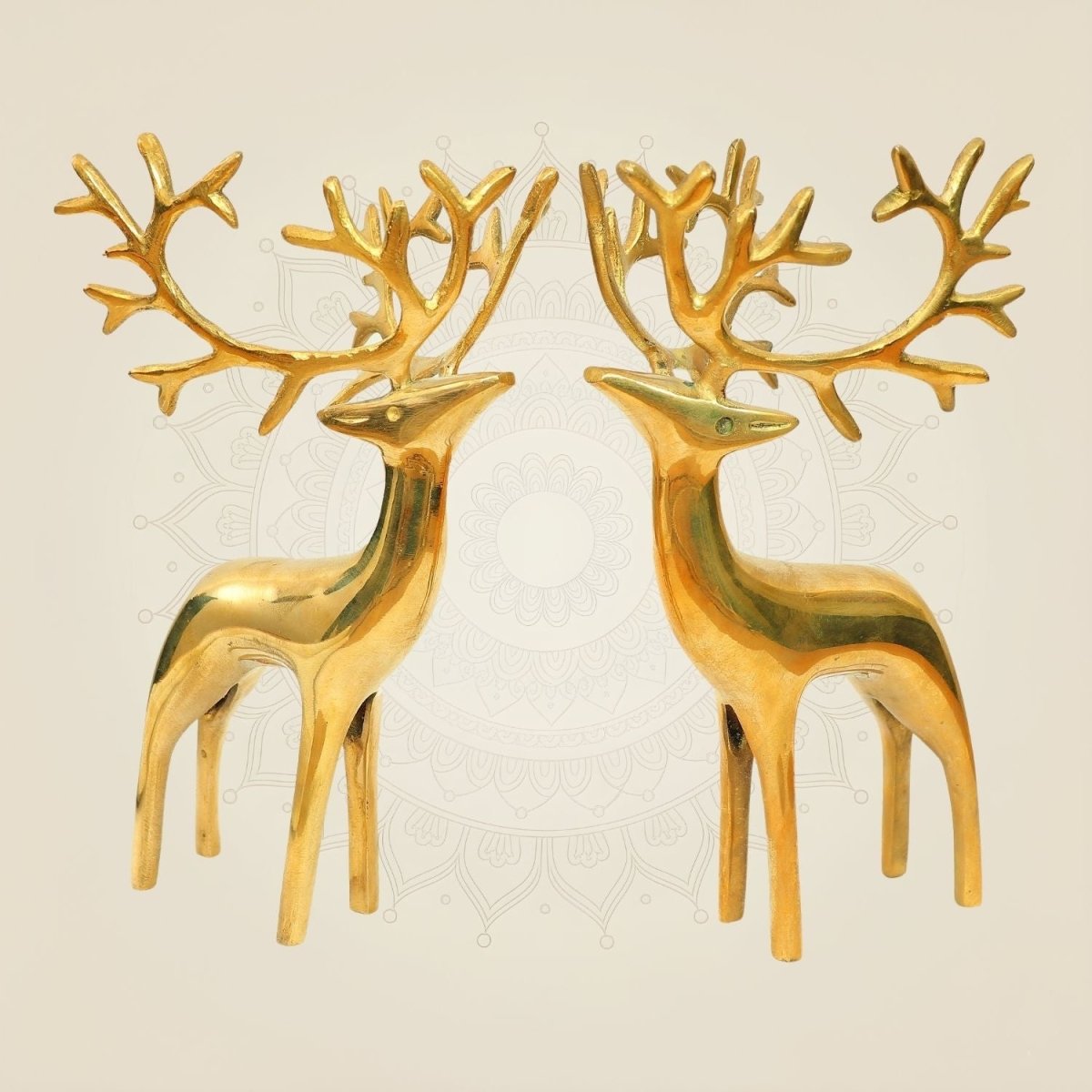 Handcrafted Brass Deer Pair Statue Décor