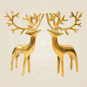 Handcrafted Brass Deer Pair Statue Décor