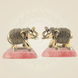 Handcrafted Brass Elephant Pair on Stone base