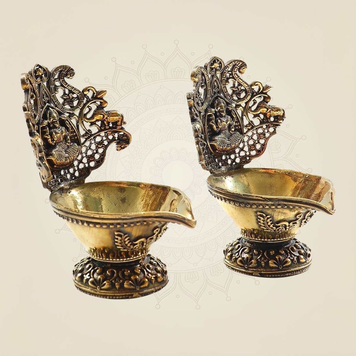 Handcrafted Brass Lakshmi Diya – Traditional Ritual Oil Lamp for Puja & Home Décor - 3.25" - Luxeartisanship