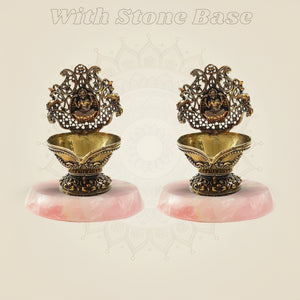 Handcrafted Brass Lakshmi Diya with stone base