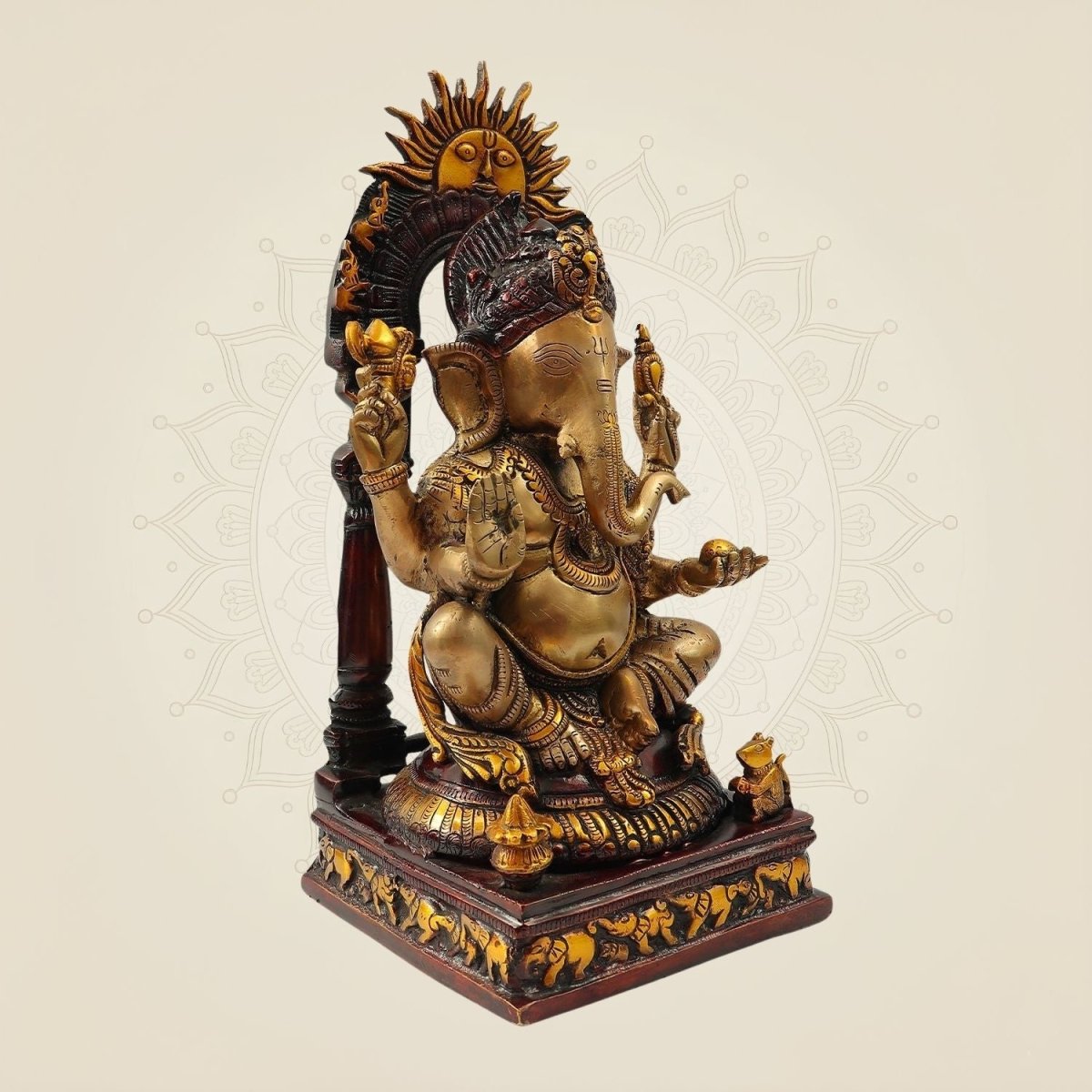 Handcrafted Brass Lord Ganesha Statue with Prabhavali 16" - Luxeartisanship