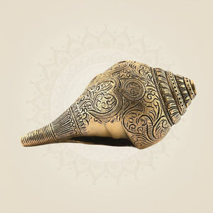 Handcrafted Brass Shankh with Detailed Lord Ganesha Sculpture for Home Decor 4"