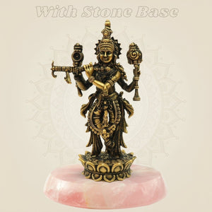 Handcrafted Bronze Krishna Idol with stone base