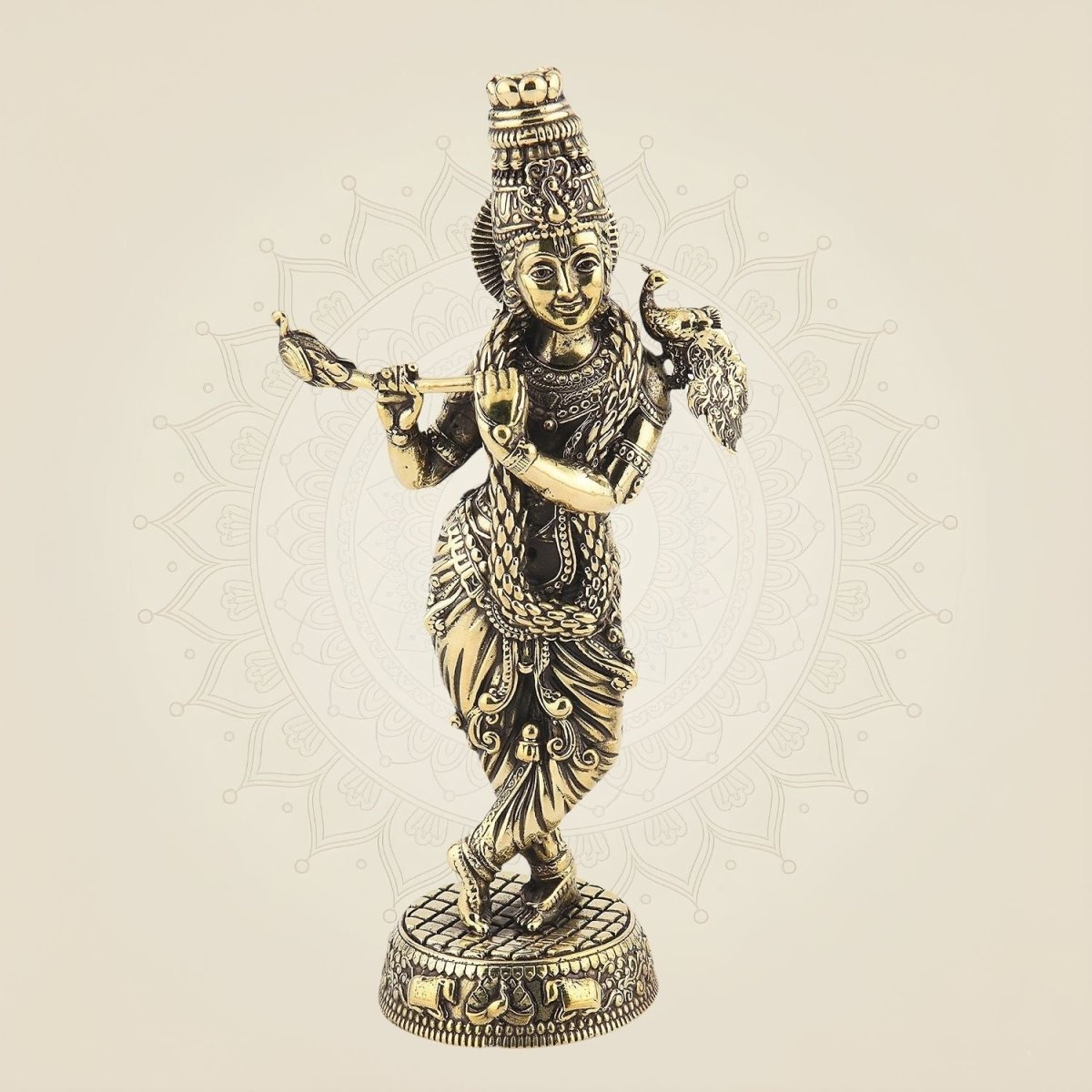 Handcrafted Krishna Brass Idol 9.5"