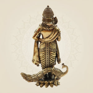 Handcrafted Lord Murugan Brass Statue with Peacock for Temple & Gift "6 - Luxeartisanship