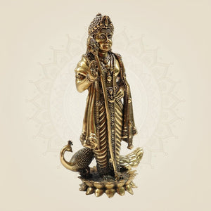 Handcrafted Lord Murugan Brass Statue with Peacock for Temple & Gift "6 - Luxeartisanship