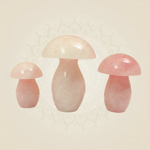 Handcrafted Natural Rose Quartz Mushroom Set of 3 for Home Decor, Healing & Gifting - Luxeartisanship