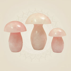 Handcrafted Natural Rose Quartz Mushroom Set of 3 for Home Decor, Healing & Gifting - Luxeartisanship