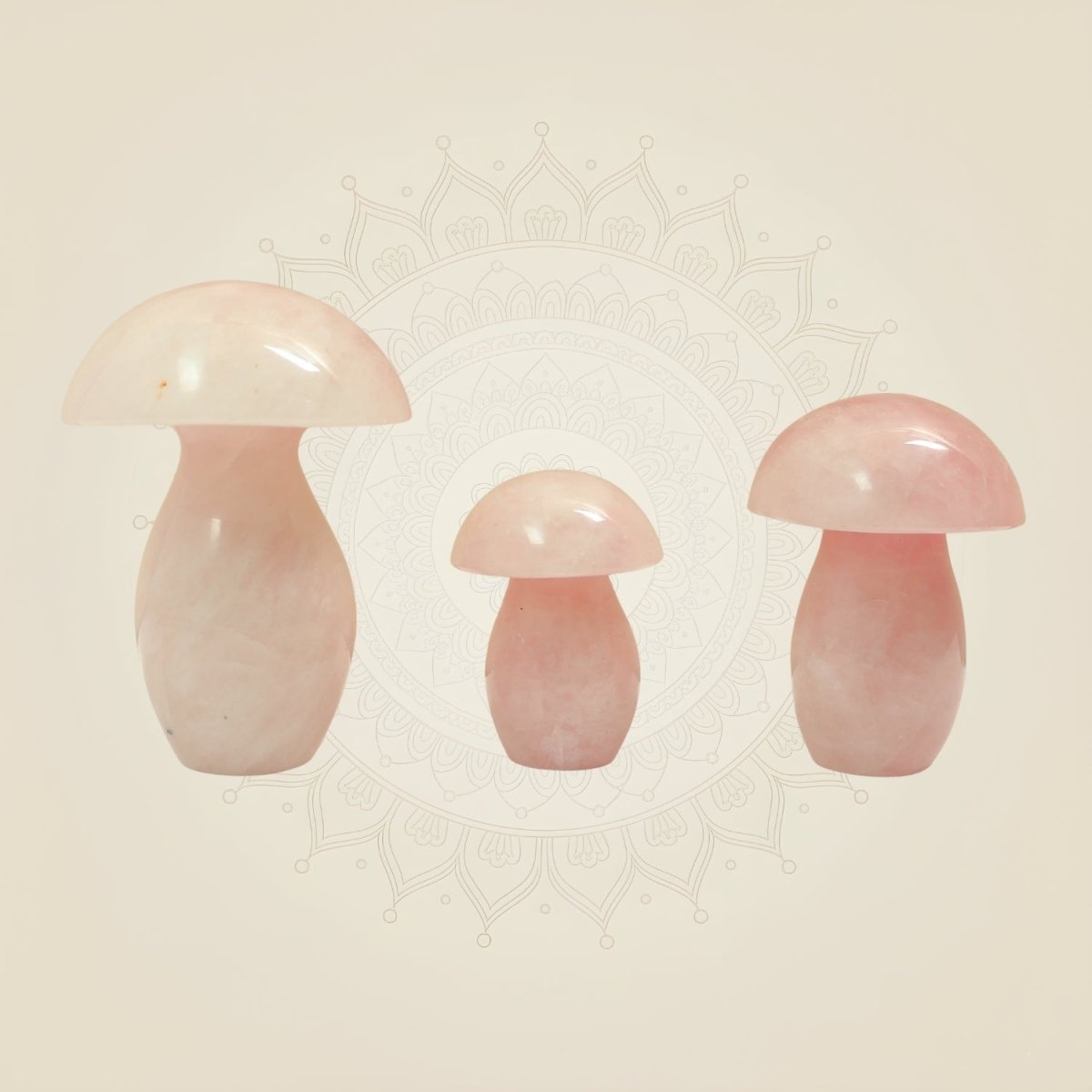 Handcrafted Natural Rose Quartz Mushroom Set of 3 for Home Decor, Healing & Gifting - Luxeartisanship