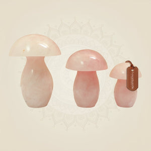 Handcrafted Natural Rose Quartz Mushroom Set of 3 for Home Decor, Healing & Gifting - Luxeartisanship