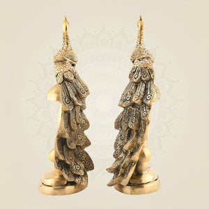 Handcrafted Pure Brass Peacock Pair - 8.75" Collectible Decorative Art