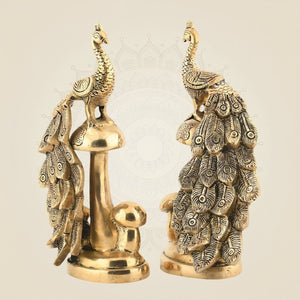 Handcrafted Pure Brass Peacock Pair - 8.75"