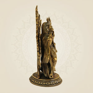 Handcrafted Pure Brass Radha Krishna Idol with Tree of Life – 6.25 Inch - Luxeartisanship