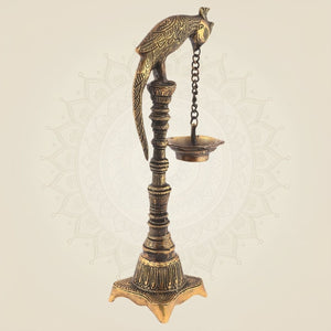 Hanging Brass Parrot Oil Lamp