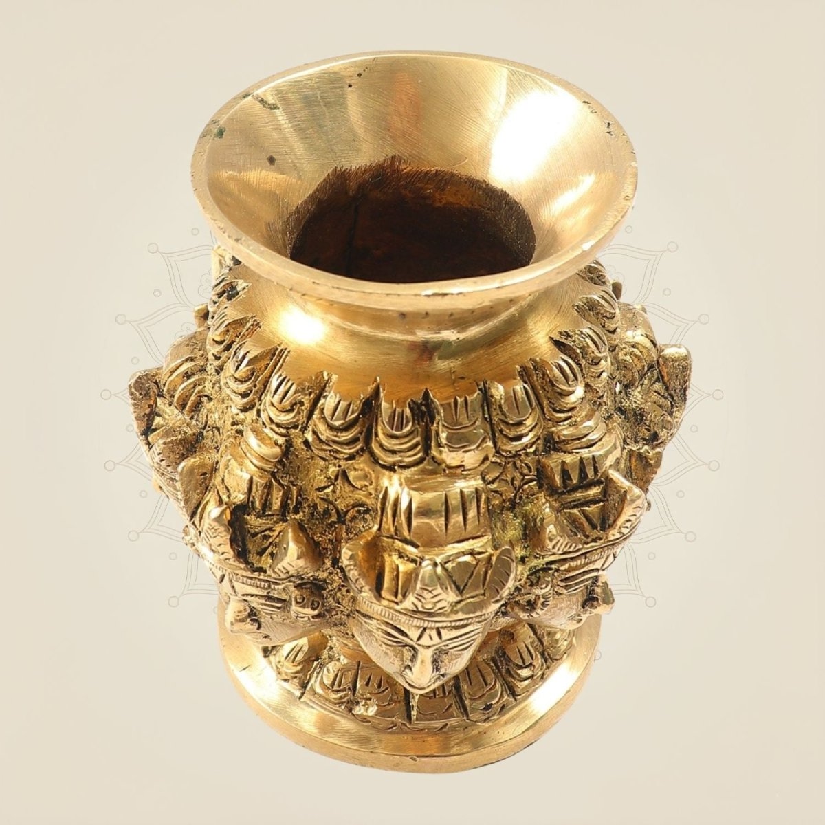 Heritage Artwork Brass Ashta Face Kalash 3.35" - Traditional Ashtalakshmi Puja Pot - Luxeartisanship