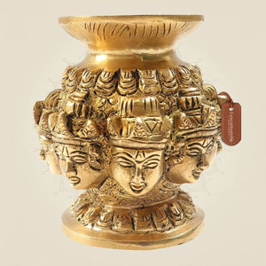 Heritage Artwork Brass Ashta Face Kalash 3.35" - Traditional Ashtalakshmi Puja Pot - Luxeartisanship