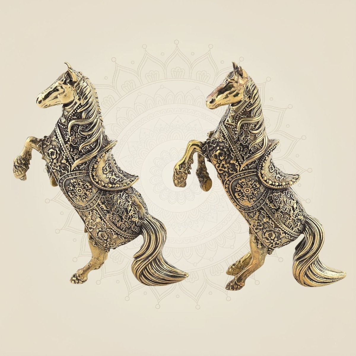 Intricately Carved Brass Horse Pair