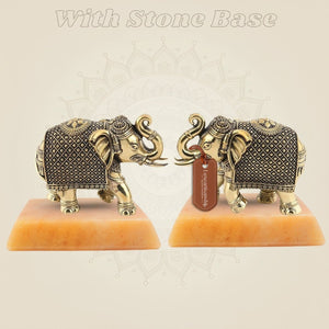 Brass Elephant Pair with stone base